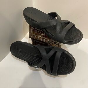 Crocs Patricia II Wedge Sandal Womens Black Strappy Waterproof Slide Sz 8